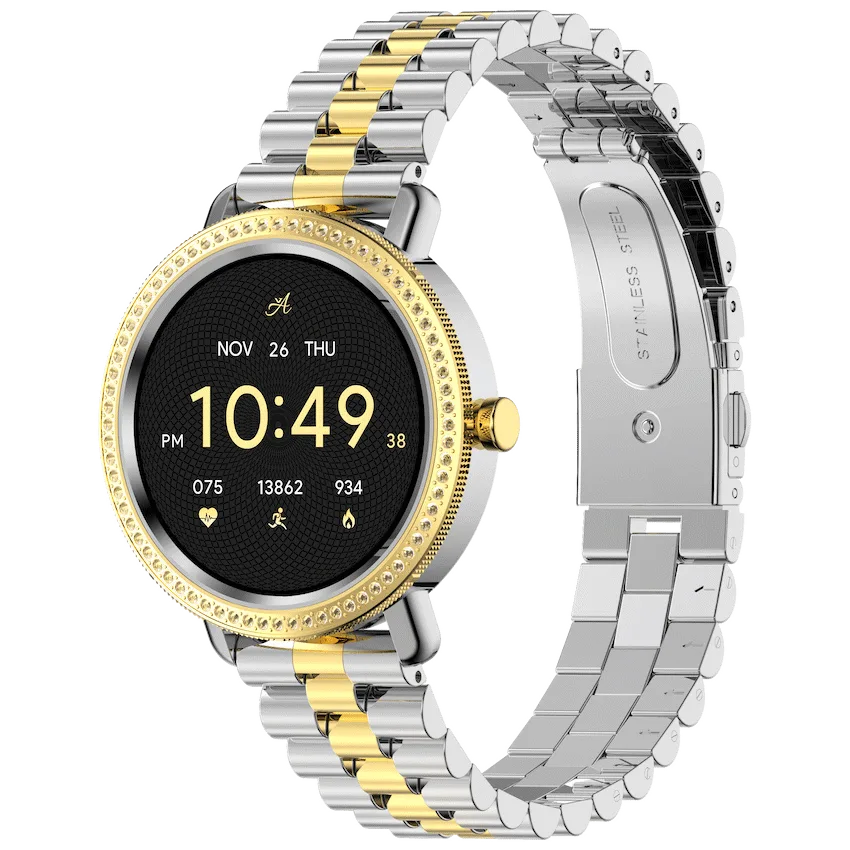 Volkano Ayla Collection Jewelled Smartwatch With 2 Colour Metal link strap