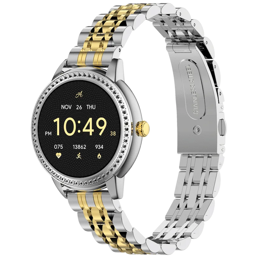 Volkano Ayla Collection Round Smartwatch With 2 Colour Metal link Strap